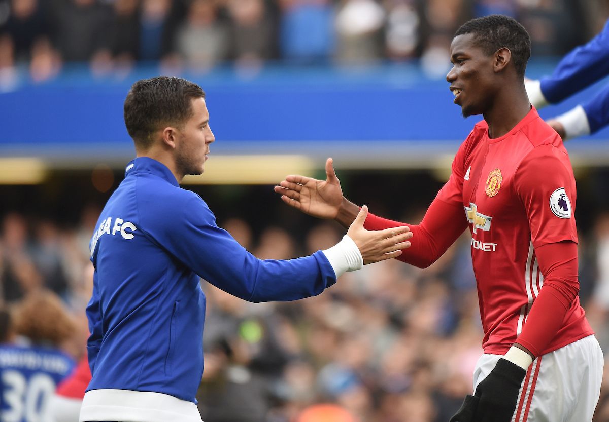 Paul Pogba of Manchester and Eden Hazard of Chelsea